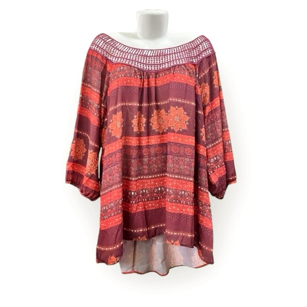 Eyeshadow Women's Multicolored Eyelet Crochet Flowy Plus Size Boho Tunic SZ 3X